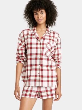 Auden Red and White Plaid Button-Front Pajama Set